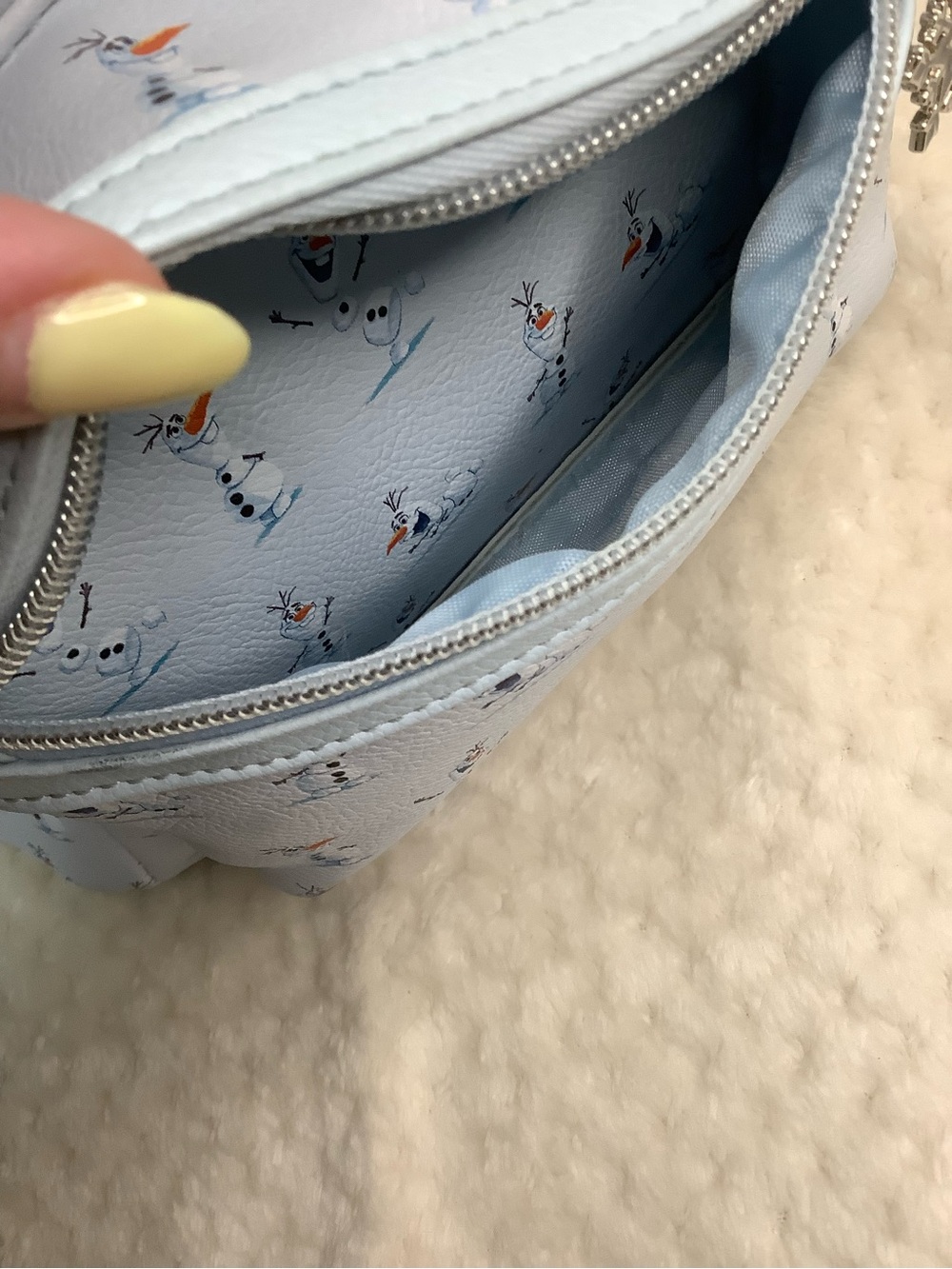 Disney Loungefly Light Blue Frozen Olaf Mini Backpack with Snowflake Charm - Picture 12 of 14
